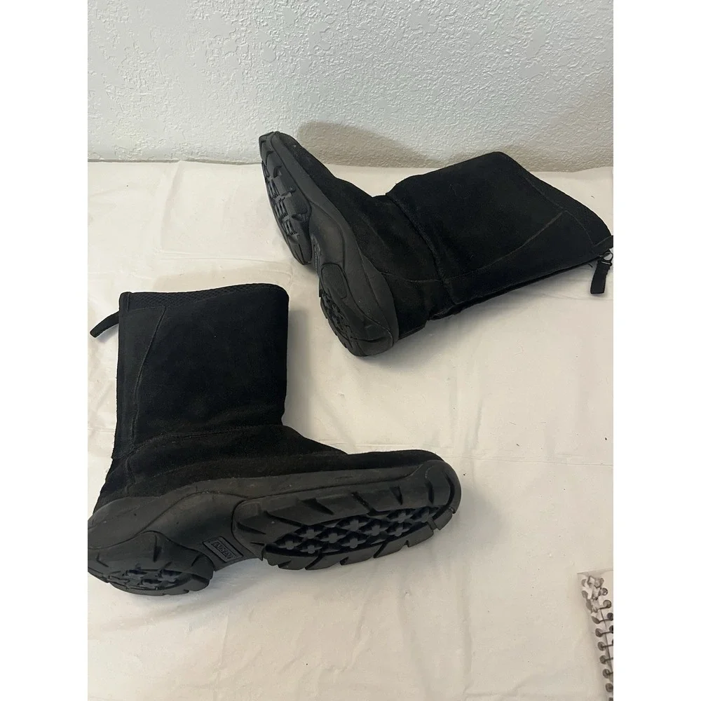Lands End Womens Size 7B Black Suede All Weather Zip Boots Lined Back Zip‎ 87906